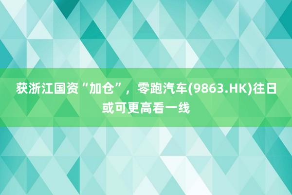 获浙江国资“加仓”，零跑汽车(9863.HK)往日或可更高看一线